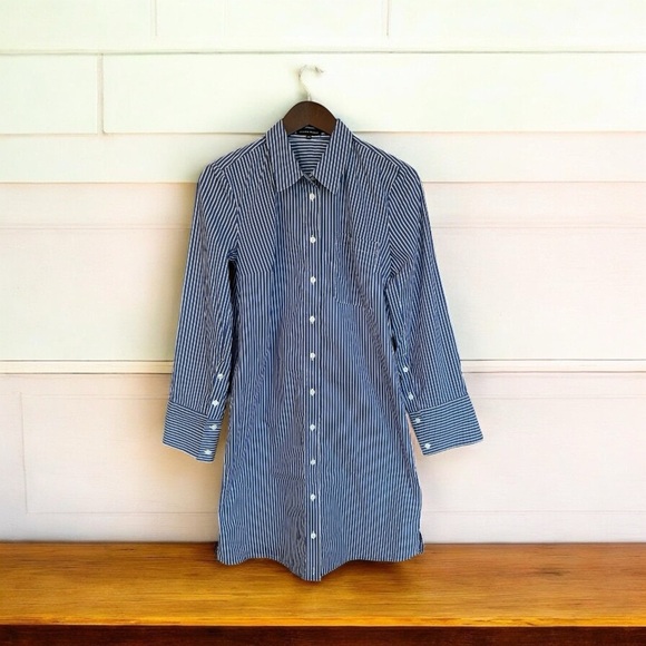 Universal Standard Shirt Dress Poplin Stretch Blue Stripe Button Up 4XS - Picture 3 of 12